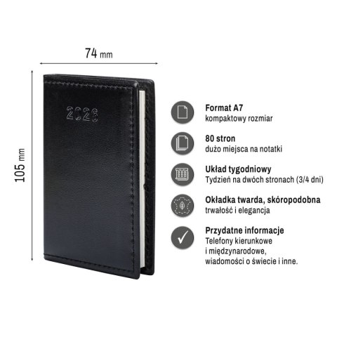 Kalendarz książkowy (terminarz) kieszonkowy A7 Press (tygodniowy)