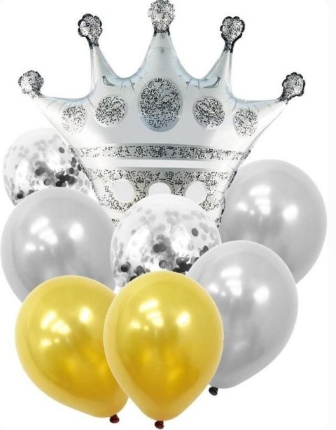 Balon gumowy zestaw balonów 9 elementów korona srebrna mix Antella Balon gumowy zestaw balonów 9 elementów korona srebrna mix Antella