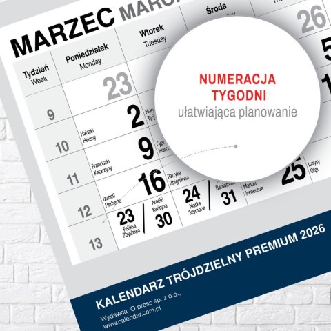 Kalendarz ścienny PREMIUM trójdzielny A4 Press (ŁÓDŹ)