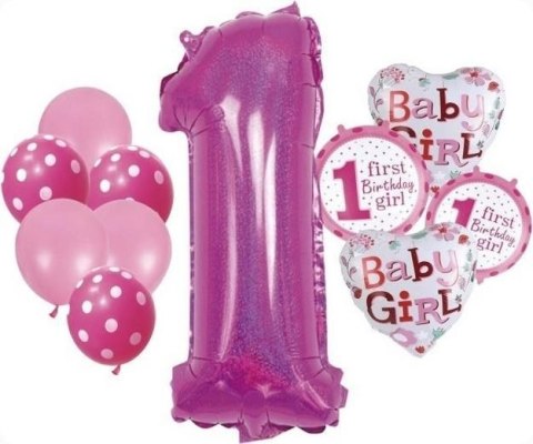 Balon gumowy zestaw balonów 12 elementów baby girl liczba 1 różowy Antella Balon gumowy zestaw balonów 12 elementów baby girl liczba 1 różowy Antella