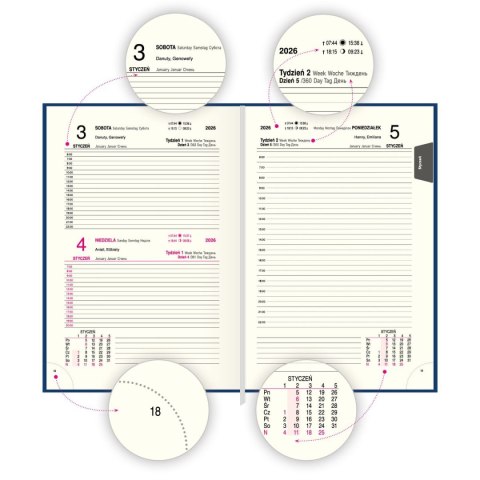 Kalendarz książkowy (terminarz) PREMIUM A5 Press (DZIENNY)