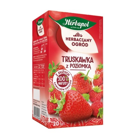 Herbata Herbaciany Ogród owocowo-ziołowa truskawka z poziomką truskawka 20 saszetek Herbapol Herbata Herbaciany Ogród owocowo-ziołowa truskawka z poziomką truskawka 20 saszetek Herbapol
