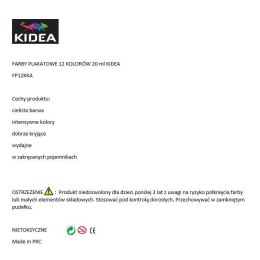 Farby plakatowe KIDART kolor: mix 20ml 12 kolor. Kidea (FP12KKA)