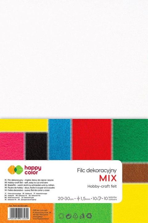 Filc kolor: mix 10 ark. [mm:] 200x300 Happy Color (HA 7150 2030-MIX)