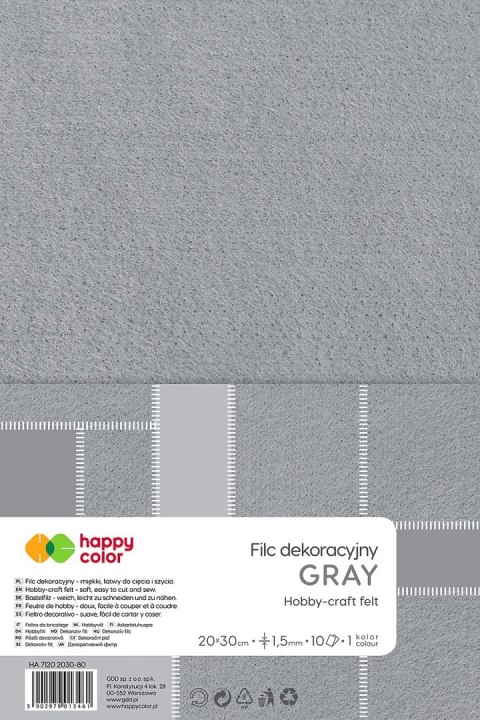 Filc kolor: szary 10 ark. [mm:] 200x300 Happy Color (HA 7150 2030-80)