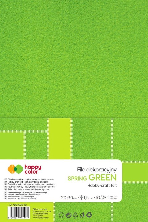 Filc kolor: zielony jasny 10 ark. [mm:] 200x300 Happy Color (HA 7150 2030-50)