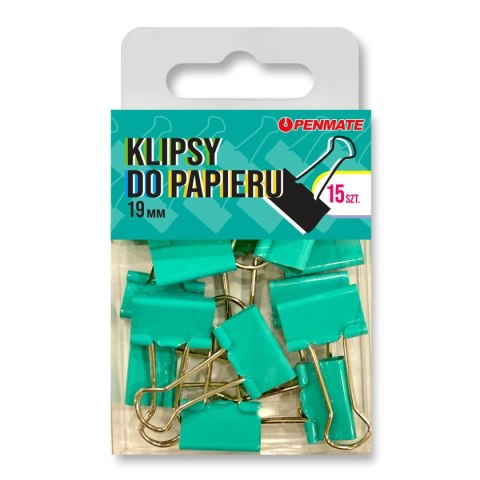 Klipsy do spinania dokumentów jasnozielone TT8323 metal 15 szt 19mm Penmate Klipsy do spinania dokumentów jasnozielone TT8323 metal 15 szt 19mm Penmate