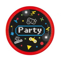 Talerz jednorazowy TALERZ PAPIEROWY Gaming Party papier śr. 230mm 8 szt Godan (93769)