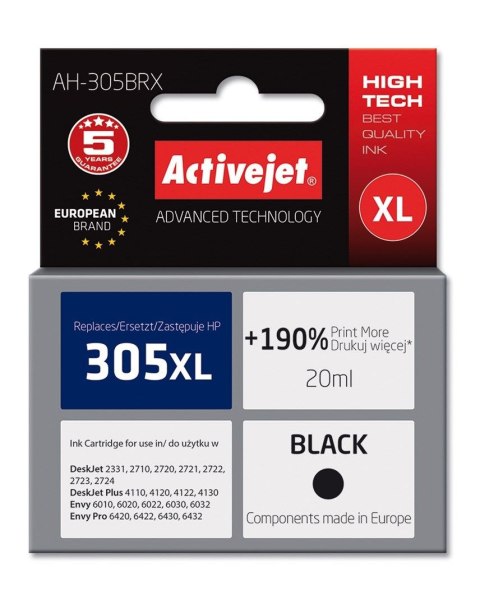 Tusz (cartridge) alternatywny HP 305XL 3YM62AE czarny 20ml Activejet (EXPACJAHP0332) Tusz (cartridge) alternatywny HP 305XL 3YM62AE czarny 20ml Activejet (EXPACJAHP0332)
