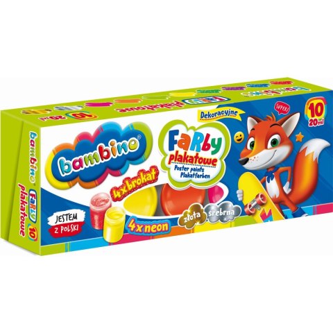Farby plakatowe 4 x fluo + 4 brokat + srebrna i złota kolor: mix 20ml 10 kolor. St.Majewski Farby plakatowe 4 x fluo + 4 brokat + srebrna i złota kolor: mix 20ml 10 kolor. St.Majewski