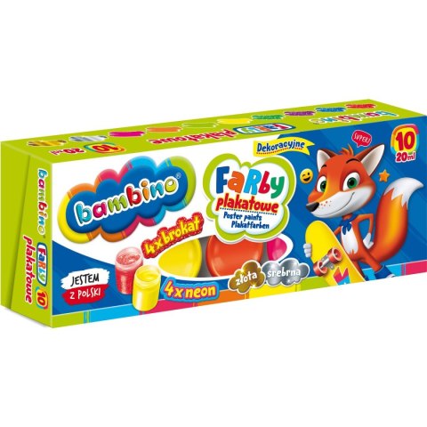 Farby plakatowe 4 x fluo + 4 brokat + srebrna i złota kolor: mix 20ml 10 kolor. St.Majewski Farby plakatowe 4 x fluo + 4 brokat + srebrna i złota kolor: mix 20ml 10 kolor. St.Majewski