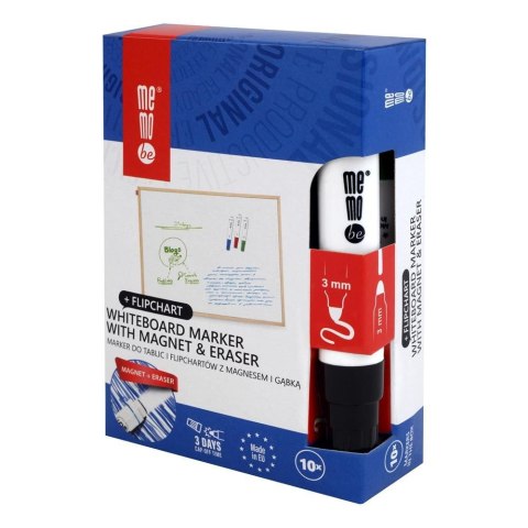 Marker suchościeralny z gąbką i magnesem czarny czarny 1-3mm okrągła końcówka Memobe (MM351-02) Marker suchościeralny z gąbką i magnesem czarny czarny 1-3mm okrągła końcówka Memobe (MM351-02)