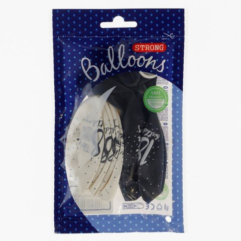 Balon gumowy gumowy biały i czarny Happy Birthday 18! 30 cm/6 sztuk biało-czarny 300mm Partydeco (SB14P-246-000-6)