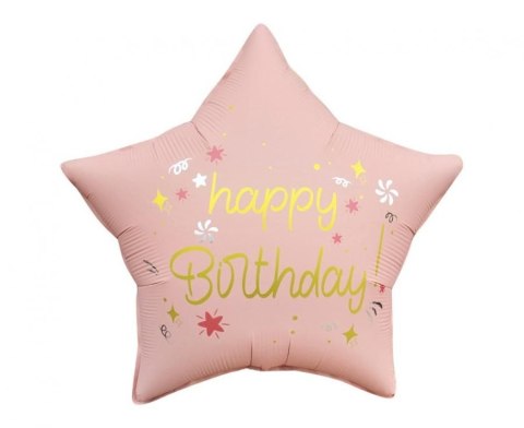 Balon foliowy Happy Birthday, gwiazda matowa j. różowa 18cal Godan (FG-GHMR)