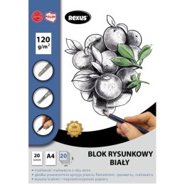 Blok rysunkowy biały premium A4 biały 20k Rexus (5154)