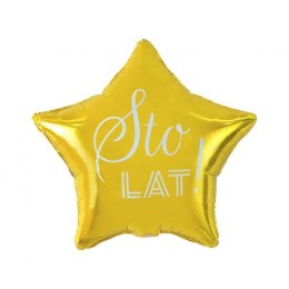 Balon foliowy Sto Lat, gwiazda złota, nadruk biały 19cal Godan (FG-GSLB)