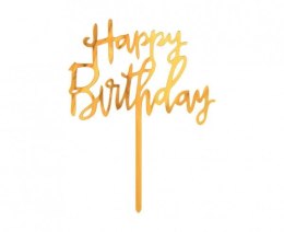 Dekoracja na tort Happy Birthday złota 10x14cm Godan (PF-DAKH)