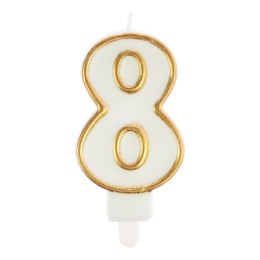 Świeczka urodzinowa cyferka nr 8 biała złota obwódka Arpex (DS0200ZLO-8-9906)