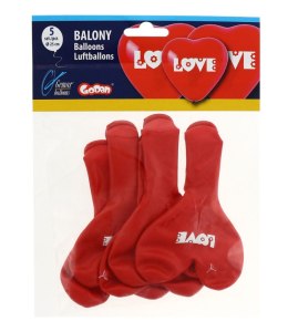 Balon gumowy Love, serca / 5 szt czerwony 300mm 12cal Godan (CRS/P149)