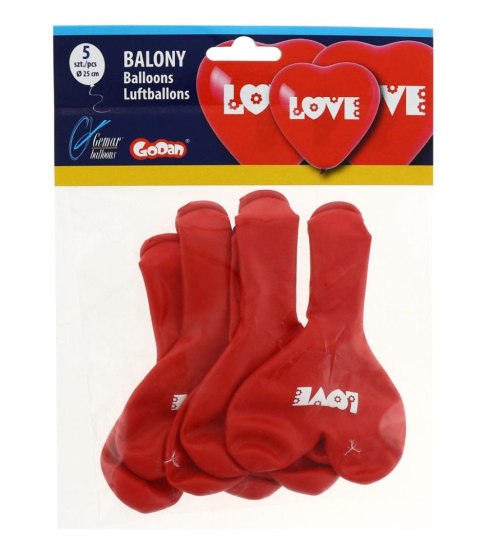 Balon gumowy Love, serca / 5 szt czerwony 300mm 12cal Godan (CRS/P149)