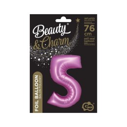 Balon foliowy Beauty&Charm Cyfra 5 satynowy róż 76cm Godan (CH-BSR5)