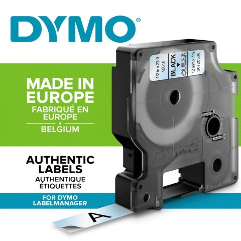 Taśma Dymo D1 12mm x 7m przezroczysta/czarny nadruk Taśma Dymo D1 12mm x 7m przezroczysta/czarny nadruk