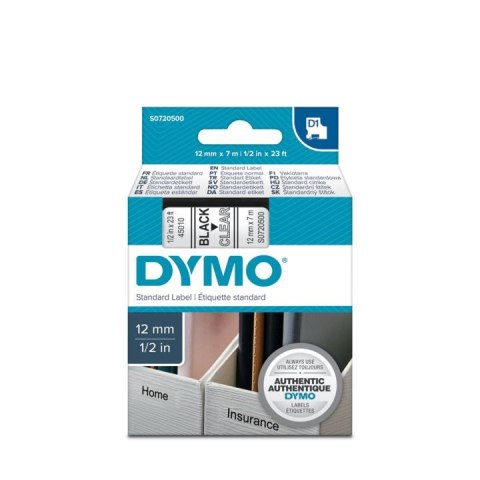 Taśma Dymo D1 12mm x 7m przezroczysta/czarny nadruk Taśma Dymo D1 12mm x 7m przezroczysta/czarny nadruk
