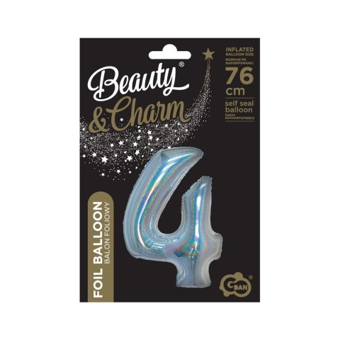 Balon foliowy Beauty&Charm Cyfra 4 holograficzna 76cm Godan (CH-BHS4) Balon foliowy Beauty&Charm Cyfra 4 holograficzna 76cm Godan (CH-BHS4)