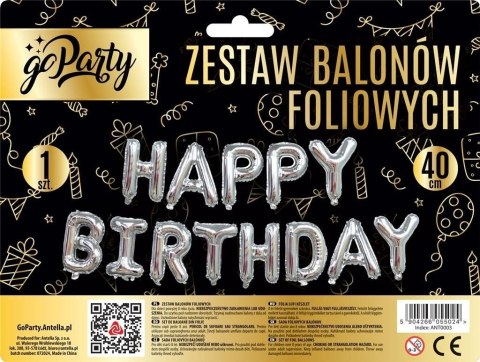 Balon foliowy zestaw balonów 13 elementów Happy Birthday srebrne Antella Balon foliowy zestaw balonów 13 elementów Happy Birthday srebrne Antella