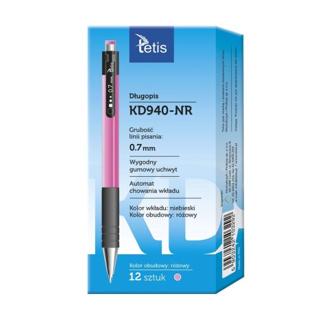 Długopis różowy 5903242103292 wkład niebieski 0,7mm Tetis (KD940-NR)