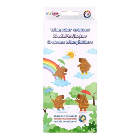 Kredki ołówkowe KAPIBARA z temperówką trójkątne 12 kol. Strigo (SSC500)