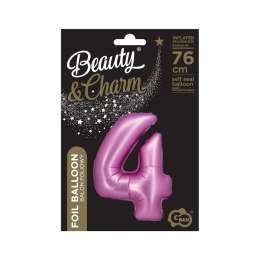 Balon foliowy Beauty&Charm Cyfra 4 satynowy róż 76cm Godan (CH-BSR4)