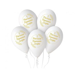 Balon gumowy Pierwsza Komunia Św. (kłosy) 5 szt. biały 320mm 13cal Godan (GS110/PKK)