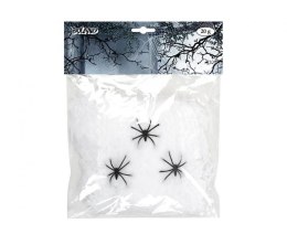 Dekoracja Pajęczyna biała (20 g.), 3 pająki Godan (74415)