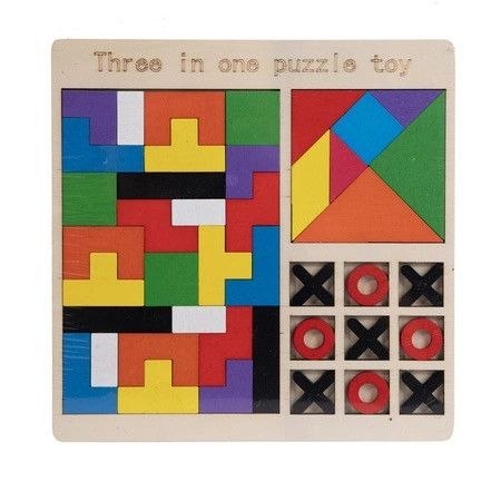 Układanka drewniana 3wz tetris, kółko i krzyżyk, tangram Norimpex (NO-2001258)