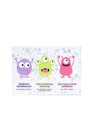 Blok techniczny Barwiony w masie A4/10 Potworki A4 biały 160g 10k Pilot (160g)