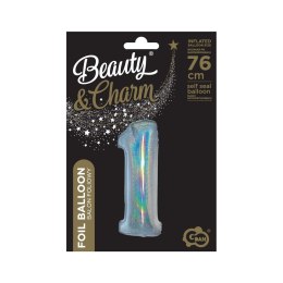 Balon foliowy Beauty&Charm Cyfra 1 holograficzna 76cm Godan (CH-BHS1)