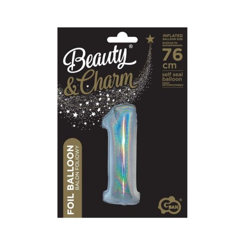 Balon foliowy Beauty&Charm Cyfra 1 holograficzna 76cm Godan (CH-BHS1) Balon foliowy Beauty&Charm Cyfra 1 holograficzna 76cm Godan (CH-BHS1)
