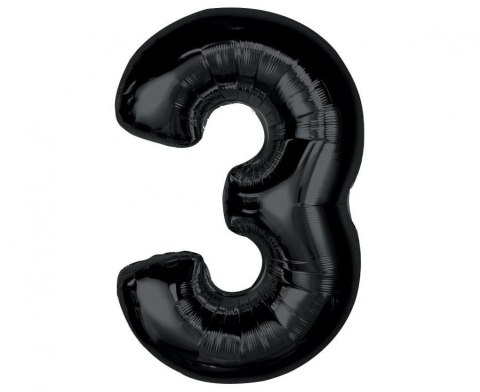 Balon foliowy Smart, cyfra 3, czarna, 92 cm Godan (CH-S9C3)