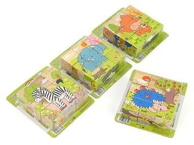 Klocki obrazkowe drewniana 10x10cm ?kwadratowe kostki 3,5x3,5cm z obrazkami zwierząt, 4 różne obrazki Adar (530607)