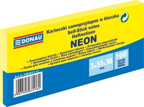 Notes samoprzylepny (karteczki) Neon żółty 300k [mm:] 51x38 Donau (7585011-11)