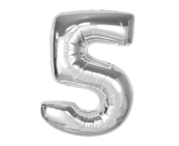 Balon foliowy Smart, cyfra 5, srebrna, 92 cm Godan (CH-S9S5)