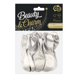 Balon gumowy Beauty&Charm metaliki białe 10szt. biały metalizowany 300mm 12cal Godan (CB-1MBI)