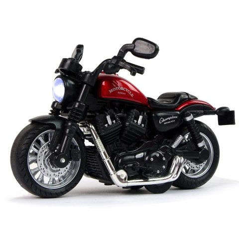 Motocykl Champion Czerwony 1:14 Napęd Pull-Back Dźwięk Światła Lean (12255)