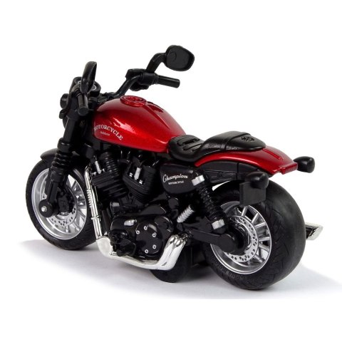 Motocykl Champion Czerwony 1:14 Napęd Pull-Back Dźwięk Światła Lean (12255)