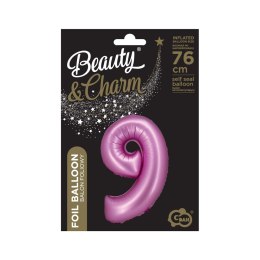 Balon foliowy Beauty&Charm Cyfra 9 satynowy róż 76cm Godan (CH-BSR9)