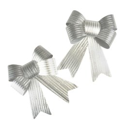 Kokarda błyszcząca w prążki srebrna 2szt., 16cm Arpex (BN5519SRE-0660)