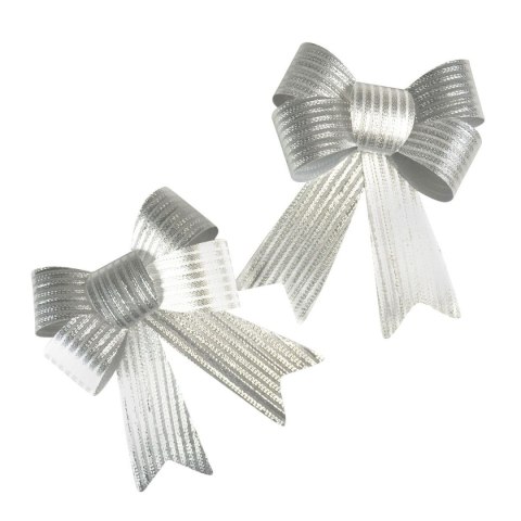 Kokarda błyszcząca w prążki srebrna 2szt., 16cm Arpex (BN5519SRE-0660)