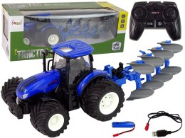 Traktor Zdalnie Sterowany 1:24 Niebieski Pług Metal Lean (13349)