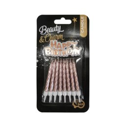 Świeczka urodzinowa Happy Birthday metaliczne różowo-złote 16 sztuk Godan (SF-SUHB)